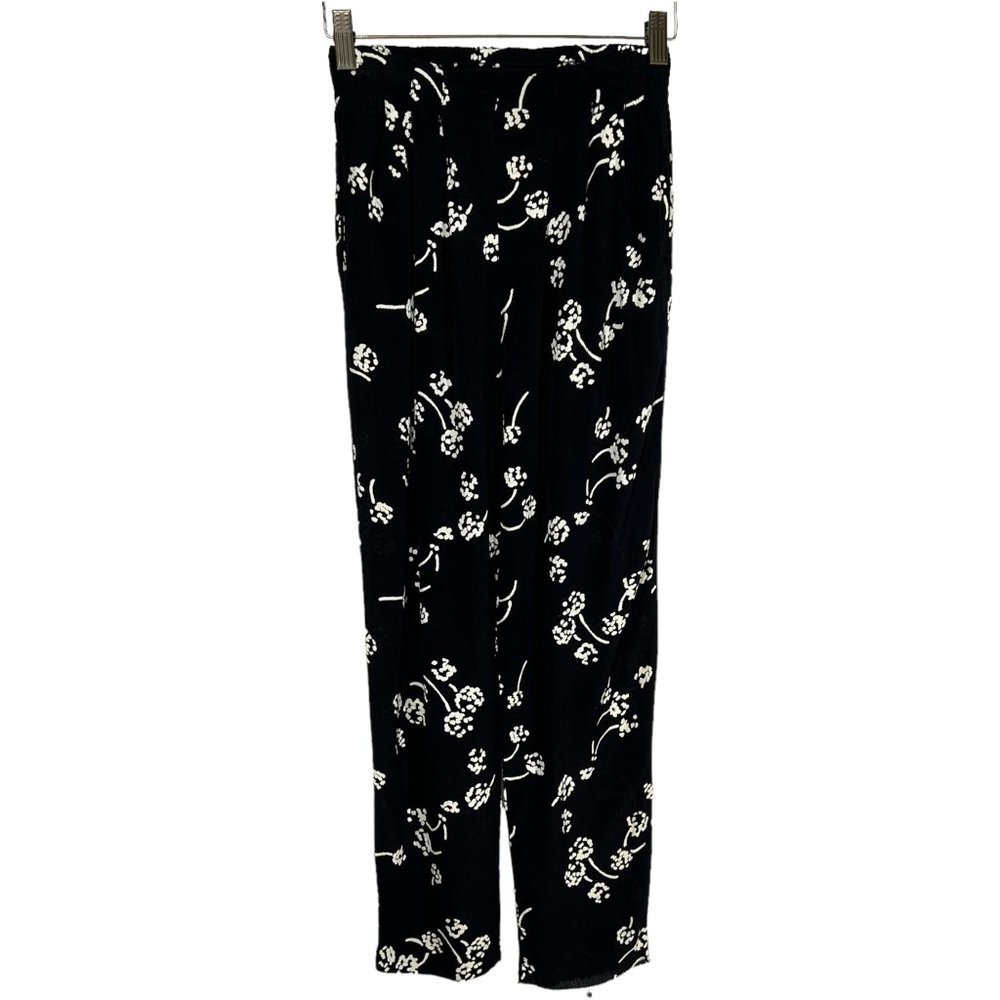 Vintage 90s Black Gauzey Flora Print Elastic Waist Pants Size 4